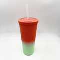 hot sale 22oz/650ml/24oz plastic Double Wall tumbler with color change tumbler with straw